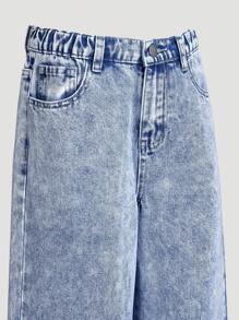 SHEIN Explorewe 2pcs Tween Girl All-Match Versatile Straight Wide Leg Denim Jeans, School, Campus, College Chic For Autumn/Winter - Multicolor - View 5