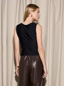 AiiRZ Sleeveless Square Neck Corset Top Elegant Evening Wear Party Club Night Out Fitted Tank Business Casual Professional Office Workwear Basic Essential - Black - View 2