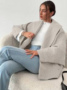 Aloruh Nuevo elegante abrigo de mezcla de lana de solapa gris, versátil
