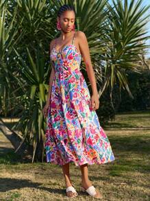 Travachic 度假休闲印花吊带裙、休闲度假装、度假夏季沙滩装、女士连衣裙、女士度假装 - 彩色 - 查看 4