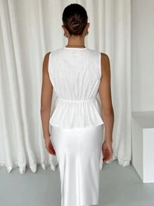 SHEIN Essnce Débardeur plissé décontracté femme de couleur unie avec nœud devant sans manches