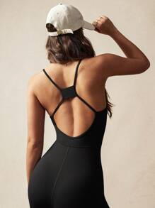 VARSITIE 紧致美背瑜伽女式运动连体衣 - 黑色 - 查看 4