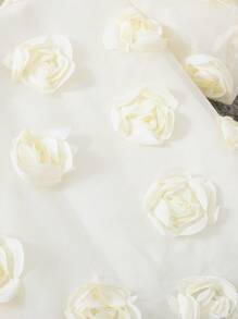 SHEIN Tween Girls 优雅简约泡泡袖 3D 花朵衬衫 - 杏色 - 查看 3