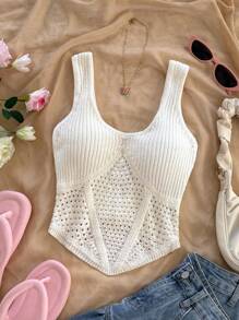 Soleia Nueva elegante Top tipo chaleco de punto con diseño de amarre en la cintura para vacaciones
