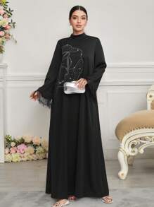 Al Najma 女士土耳其和阿拉伯传统长款连衣裙，端庄的卡夫坦 - 黑色 - 查看 4