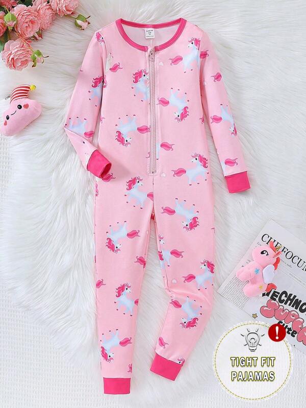 Mono de manga larga con ajuste ceñido y estampado de unicornio lindo para niña