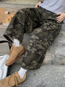 DAZY 女士休闲迷彩水洗牛仔裤，简约时尚，适合日常穿着的街头服饰 - 軍綠色 - 查看 1