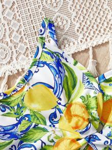 Travachic KIDS 女婴柠檬印花无袖短款上衣和迷你裙套装，夏季度假 - 彩色 - 查看 4
