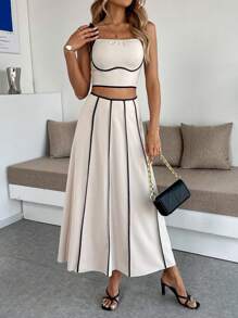 Calvaya Women's Elegant Color Block Camisole Top And A-Line Skirt