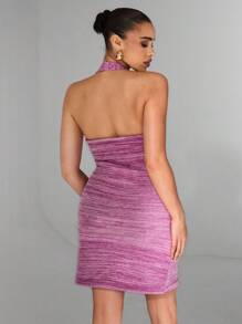 Glamine Vestido de punto a cuadros con corbata de cuello para mujer