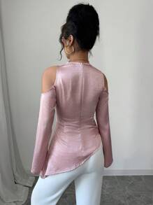 Modelyn 女士深 V 领修身长袖编织粉色衬衫 - 粉色 - 查看 2