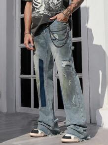 ROMWE MEN Grunge Punk Jeans rectos de pierna simple para bolsillo de hombre, uso casual de todos los días