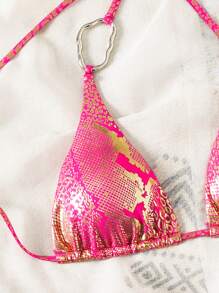 Swim SXY Bộ đồ bơi vải kim loại hở lưng cổ chữ V cao đến gối gợi cảm cho nữ, thích hợp cho tiệc bãi biển - Màu Hồng Tươi - Xem 7