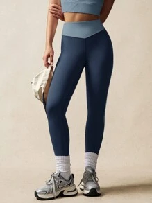 VARSITIE Color Block Stitching For Slim Fit Women Sports Leggings - Blue - View 7