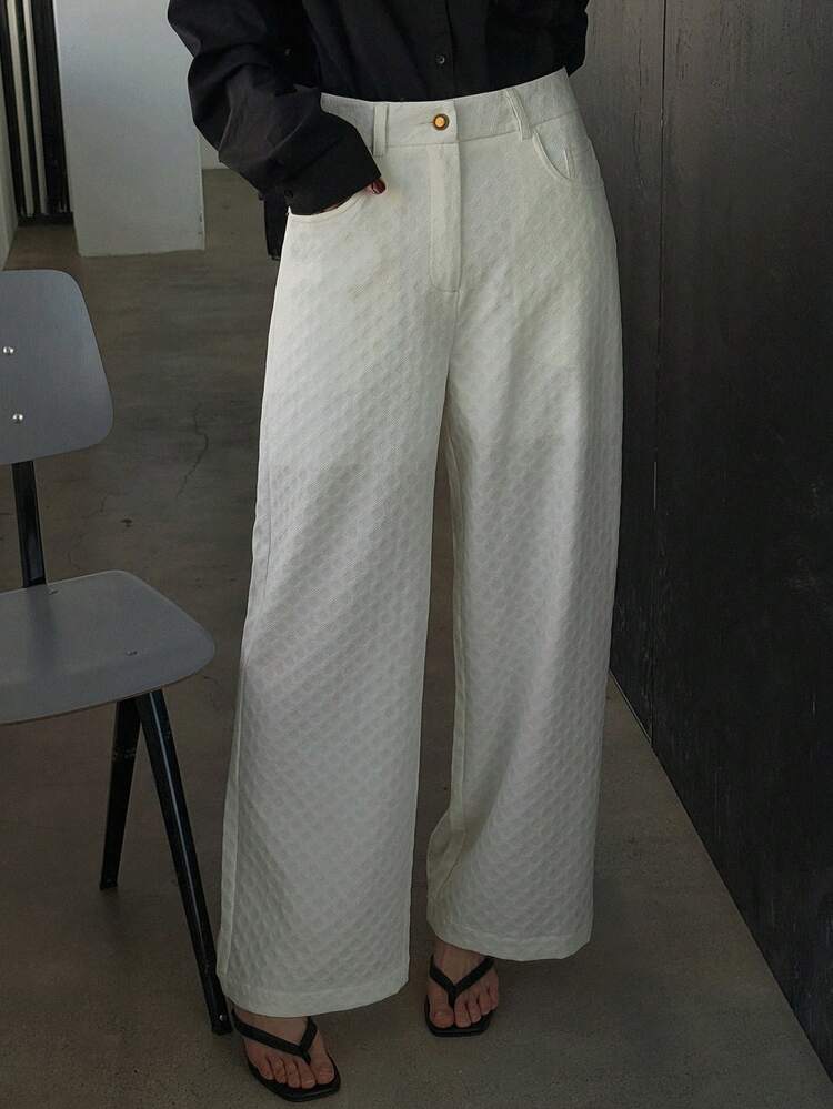 Women's Straight-Leg Pants, Plain Color, Textured Fabric, Suitable For Spring And Summer