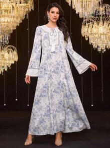 Al Najma Áo Kaftan dài truyền thống in hoa thanh lịch của Thổ Nhĩ Kỳ và Ả Rập dành cho nữ - Nhiều màu - Xem 7