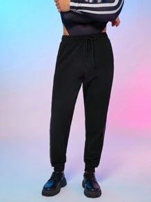 FeverCity Men's Loose Knitted Pants With Zipper Side Slit - Black - View 3