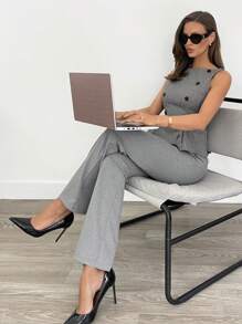 Siren Gaze 女士无袖简约时尚休闲日常背心 - 灰色 - 查看 4