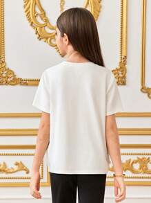 SHEIN Leap Crew تي شيرت كم قصير بياقة دائرية، أنيق للمراهقات، رمضان - وردي - مشاهدة 2