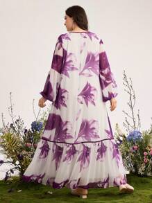 Graceveil Plus Size Floral Print Romantic Dress - Purple - View 2