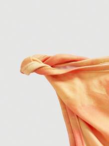 SHEIN MOD 女士浪漫花卉不对称肩部扭纹修身衬衫，海滩度假上衣，橙色 - 橘色 - 查看 4