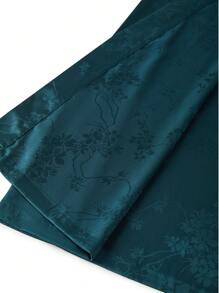 LUVLETTE Grön Silkeslen Satin Retro Elegant Lyxig Blommönster Spetskant Knytband Fram Loungewear Morgonrock Nattklänning Dam Morgonrock & Pyjamasdressing