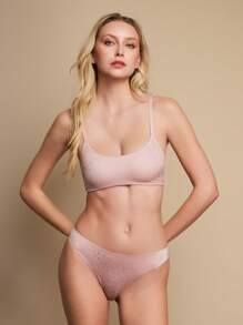 TryMe Bralette de lencería con cuello de pico suave, ajustable y con adorno de strass para mujeres - Rosa vieja - Ver 5