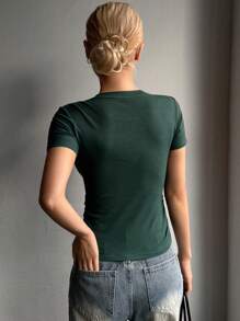 DAZY 女士休闲简约字母印花短袖 T 恤 - 綠色 - 查看 5