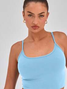 Musera Sport Áo crop top thể thao dây mảnh Slinky Spaghetti, chỉ dành cho Padel, Tennis, Pickleball Gym Fitness - Màu xanh nhạt - Xem 3