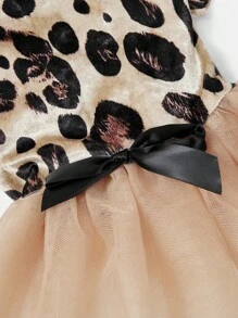 PETSIN 1 件天鹅绒豹纹和网眼薄纱宠物狗/猫连衣裙，通用款宠物服装