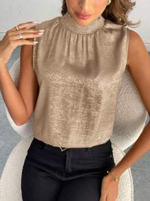 SHEIN Privé 加大码宽松金色无袖上衣，优雅办公室设计，成熟女性夏季背心