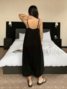 DAZY Mono ancho y suelto de color liso informal para mujer, ropa de estar en casa