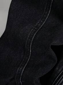 Manfinity Homme 男士长袖做旧装饰休闲牛仔夹克，秋季款 - 黑色 - 查看 6