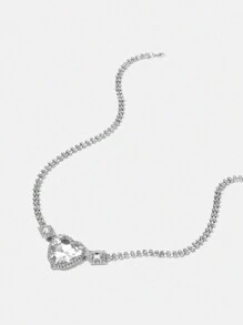 SHEIN SXY Dây thắt lưng thiết kế hình trái tim pha lê lấp lánh, thích hợp để mặc khi đi nghỉ - Bạc - Xem 8