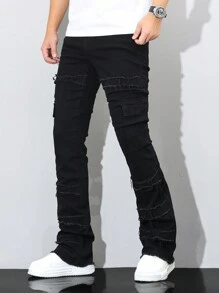 Manfinity Homme Men's Pocket Casual Versatile Skinny Denim Hoof Cut Pants - Black - View 1