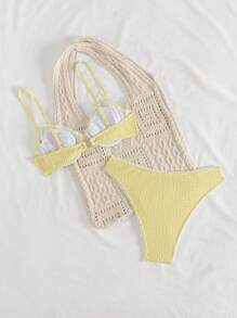 Swim Mod Women's Solid Color Textured Beachwear Swimwear Set, For Summer Vacation