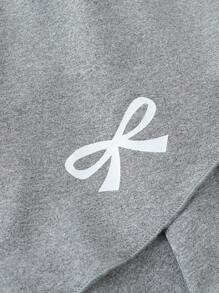 SHEIN Holiday,Summer,Travel Tween Girls' Leggings, Casual Elegant Leggings With Bow Pattern, Suitable For Spring, Autumn, Summer, Versatile - Light Grey - View 5