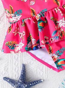 SHEIN Young Girls' Ruffle Trim One-Piece Swimsuit - Red - View 5