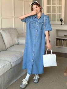 DAZY 女士休闲水洗牛仔连衣裙，夏季太阳裙 - 淺藍色 - 查看 5
