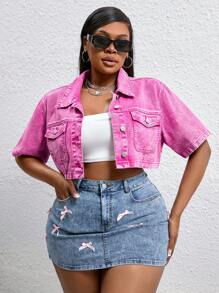 SHEIN SXY Plus Size Casual Bleached Cut-Off Denim Top