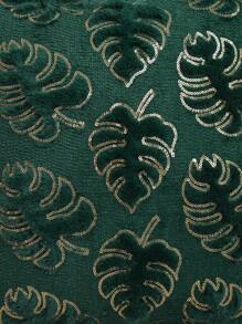 金色亮片刺绣毛绒龟背竹叶绗缝垫套