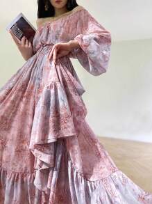 DAZY Women Elegant Floral Chiffon Mid-Length Dress, Spring/Summer Vacation Outfits Women Boho - Pink - View 1