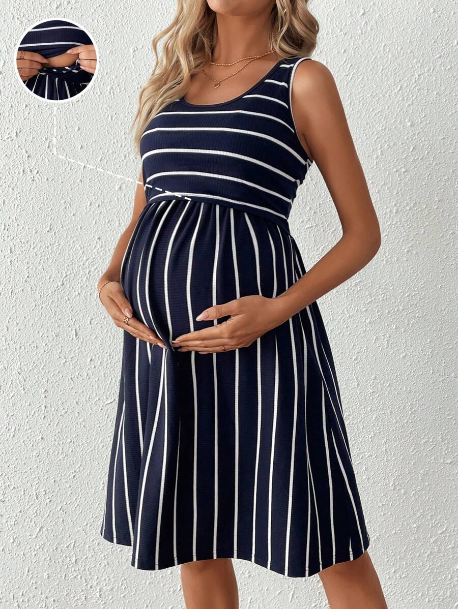 SHEIN Top con tirantes a rayas para embarazo y lactancia, ropa de uso diario informal