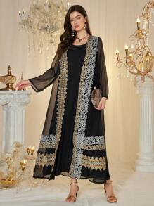 Al Najma Customized Sequins Embroidery Traditional Arabic Luxury Ladies Maxi Dress Set