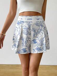 Breezaya Women Versatile Printed Shorts, Suitable For All Seasons - Blue and White - View 4