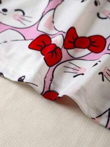 2 件可爱猫咪和心形图案女童睡衣套装 - 彩色 - 查看 7
