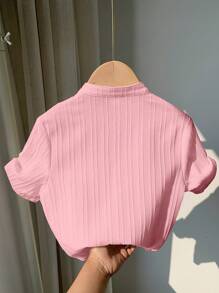 SHEIN LMoss Kids LMoss 1pc Young Boys Casual College Style Comfortable Linen Stand Collar Pocket Decor All-Match Versatile Shirt - Dusty Pink - View 2