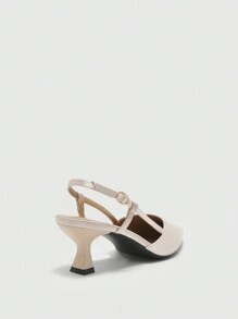 CUCCOO BIZCHIC 女士百搭纯色尖头细高跟中跟鞋，优雅舒适，适合工作装 - 杏色 - 查看 8