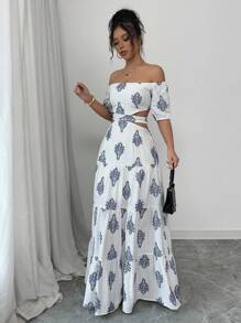 Chiquease Women's Holiday Floral Print Off Shoulder Cutout Waist Summer Dress - Multicolor - View 4