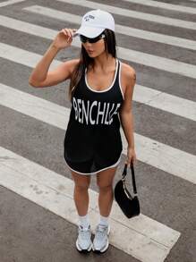 SHEIN Unity New Summer Loose Fit Color Blocking Sleeveless Sweatshirt - Black - View 5